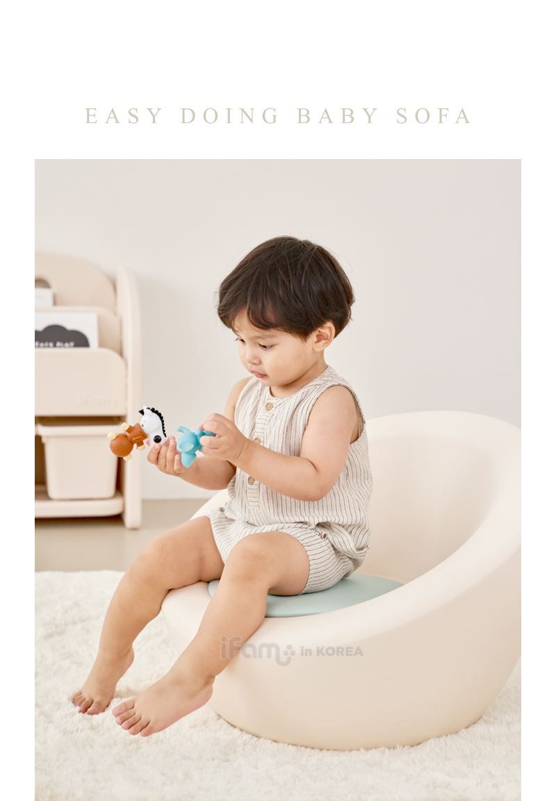 韓國 iFam - 兒童小沙發椅-奶茶色〈附灰色坐墊〉 (58.9cm x 55.8cm x 42.3cm)