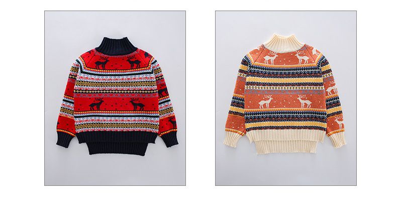 北歐風圖騰針織毛衣-小鹿-紅色