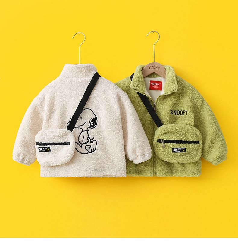 卡通人物史努比時尚羊羔絨外套(送包包)-SNOOPY-綠色