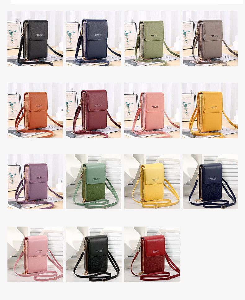 簡約可觸屏大容量斜背手機包/斜背小包-豎款-淺紫色 (19x11x7cm)