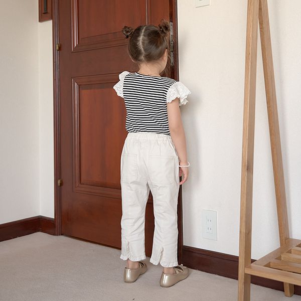 日本 Lycee mine - 彈力舒適荷葉邊七分褲-象牙白