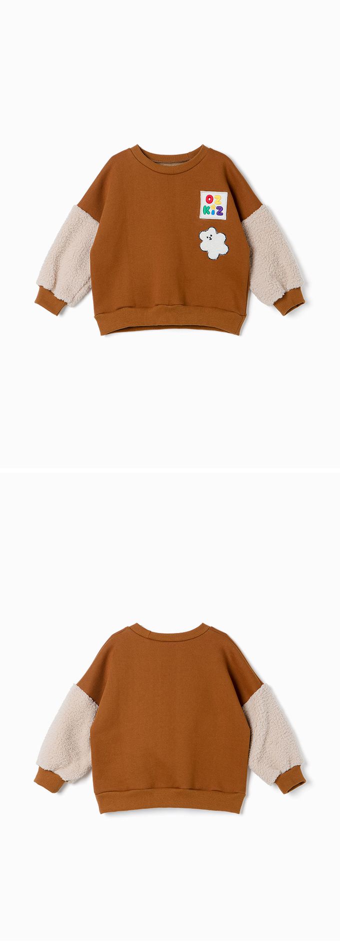 韓國 OZKIZ - 可愛泰迪暖絨磨毛長袖大學T-棕