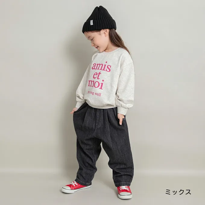 日本 BRANSHES - 可愛女孩印花縮口長袖上衣-花朵-紫