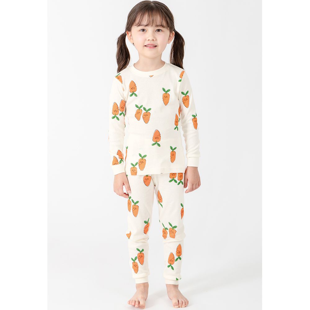 韓製30支純棉柔軟長袖家居服-紅蘿蔔-米