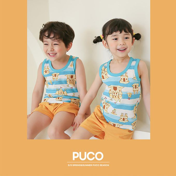 正韓 Puco - 超優質嬰幼兒/兒童無袖100% 有機棉家居服/睡衣-沙灘城堡