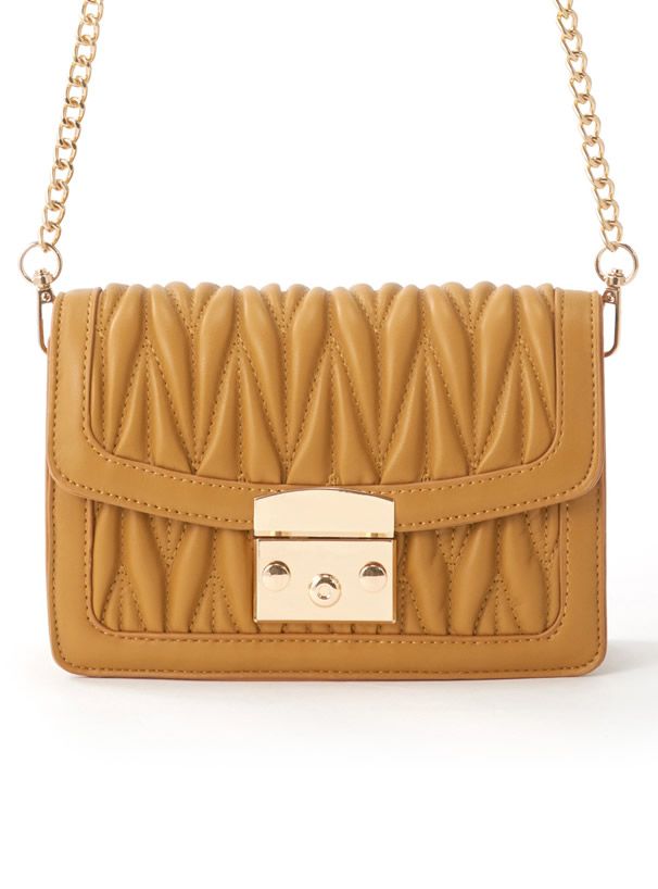 日本 GRL - 立體抓皺金屬小方包/側背包-凱莉綠 (F)