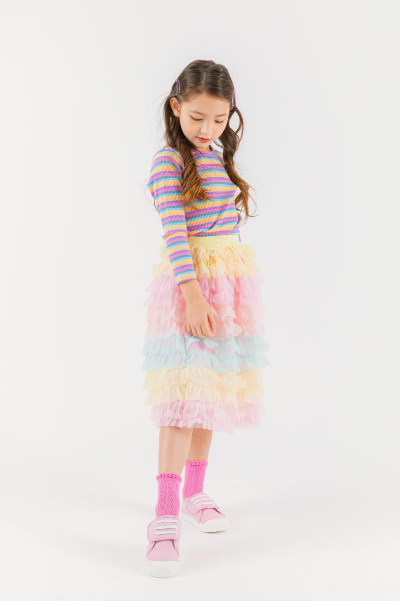 韓國 OZKIZ - 七彩條紋針織長袖上衣