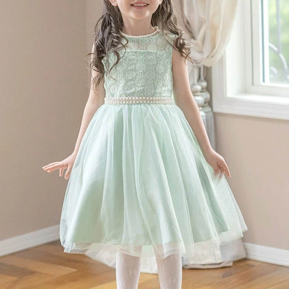 夢幻珍珠點綴薄紗洋裝/小禮服-薄荷綠