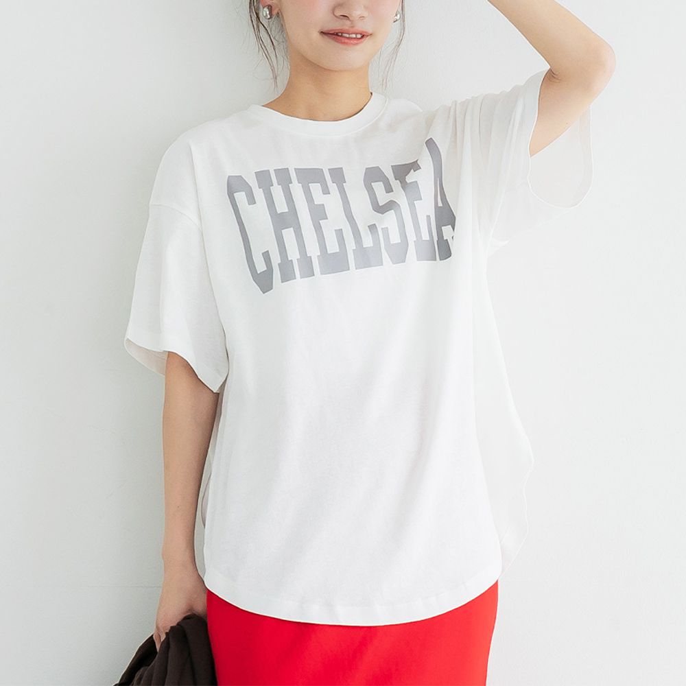 純棉學院風圓弧休閒短袖上衣(大人)-CHELSEA-白