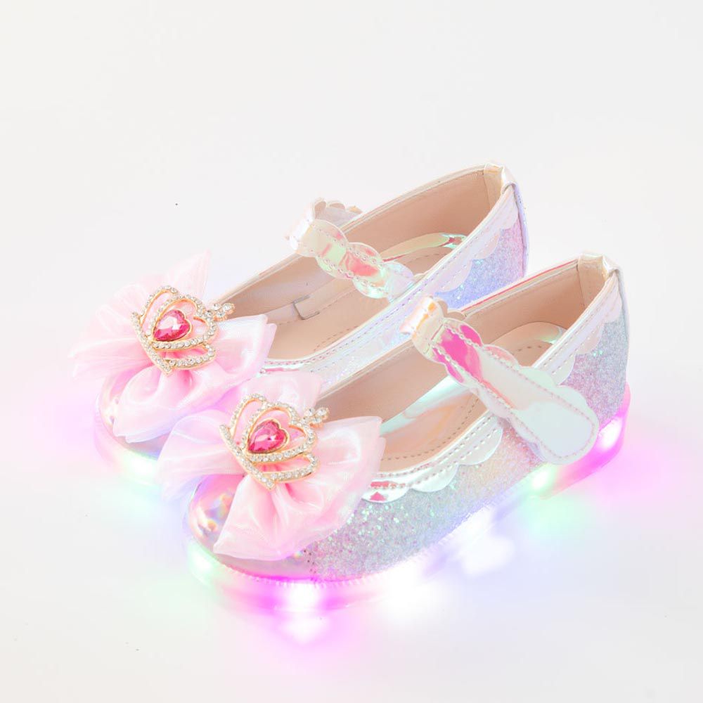 韓國 OZKIZ - (LED)童話皇冠寶石亮片皮鞋-粉紅
