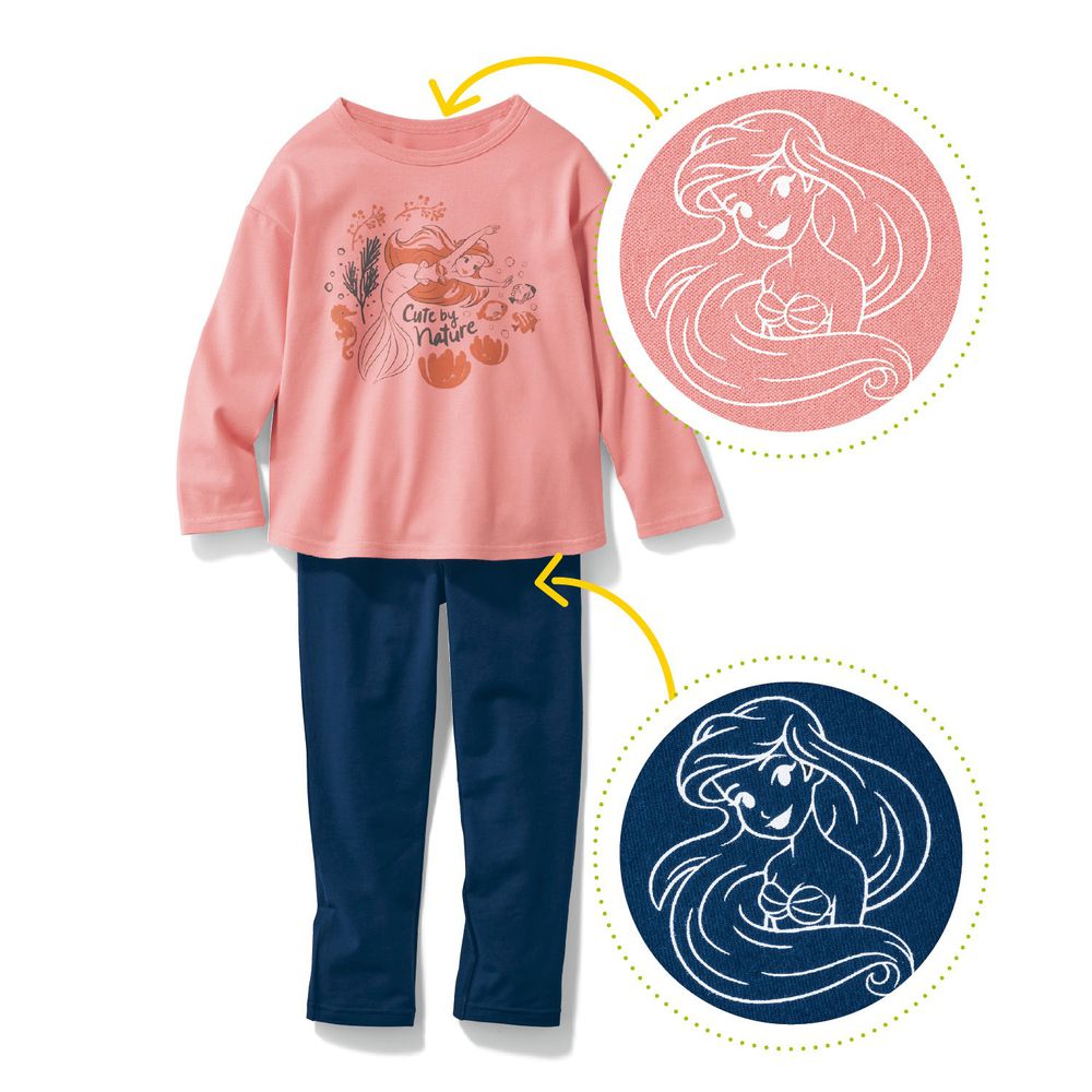 日本千趣會 - 迪士尼百搭長袖套裝-小美人魚-粉深藍