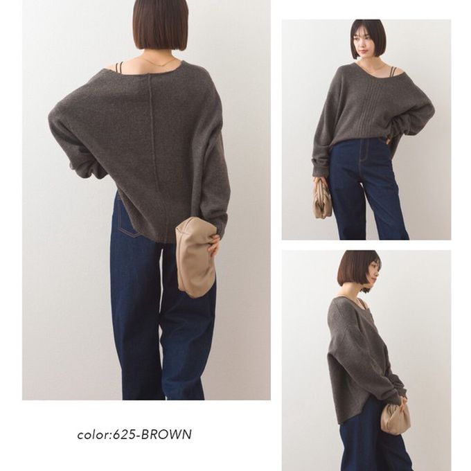 日本 OMNES - V領美型優雅混色感針織毛衣-淺卡其