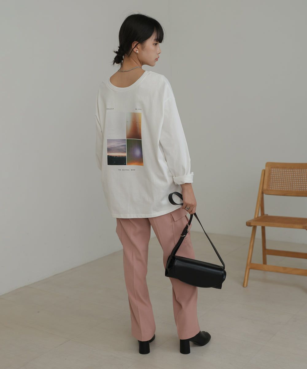 日本 Bab - 100%棉 寬鬆落肩印花長T-深灰