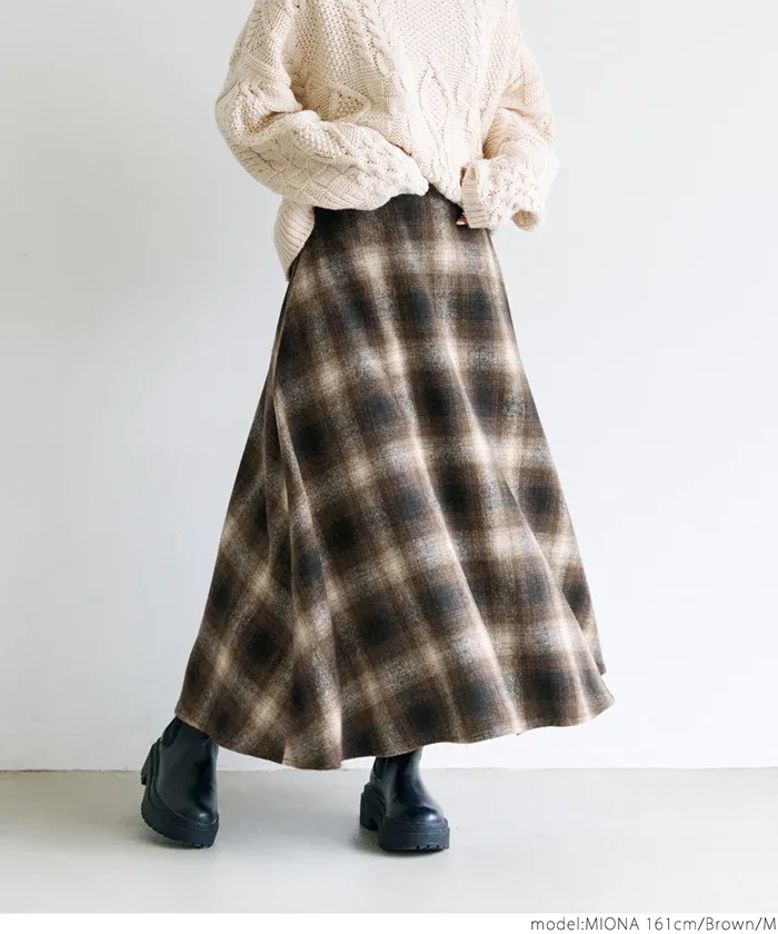 日本 COCA - 氣質歐風格紋修身長裙-暖橘藍