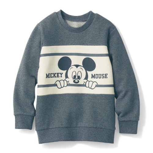 日本千趣會 - 迪士尼裏毛長T-米奇探頭-撞色灰米