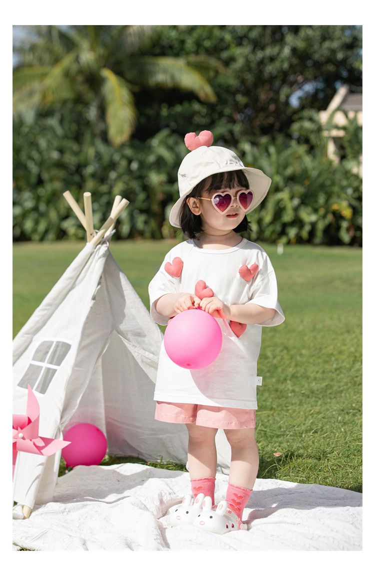 純棉立體圓領休閒短袖上衣-愛心-粉色