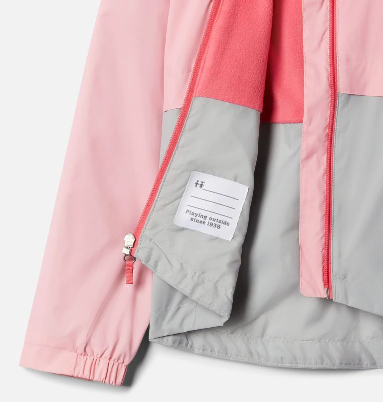 Columbia - 兒童內刷毛防風防水外套-Pink Orchid, Columbia Grey 粉色