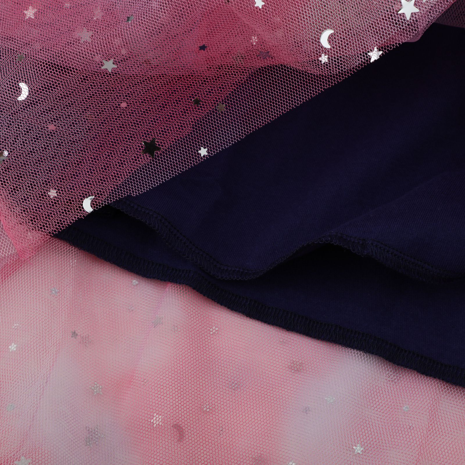 Jumping meters - 棉質圓領長袖連身網紗洋裝-獨角獸幻影-深藍+粉紅