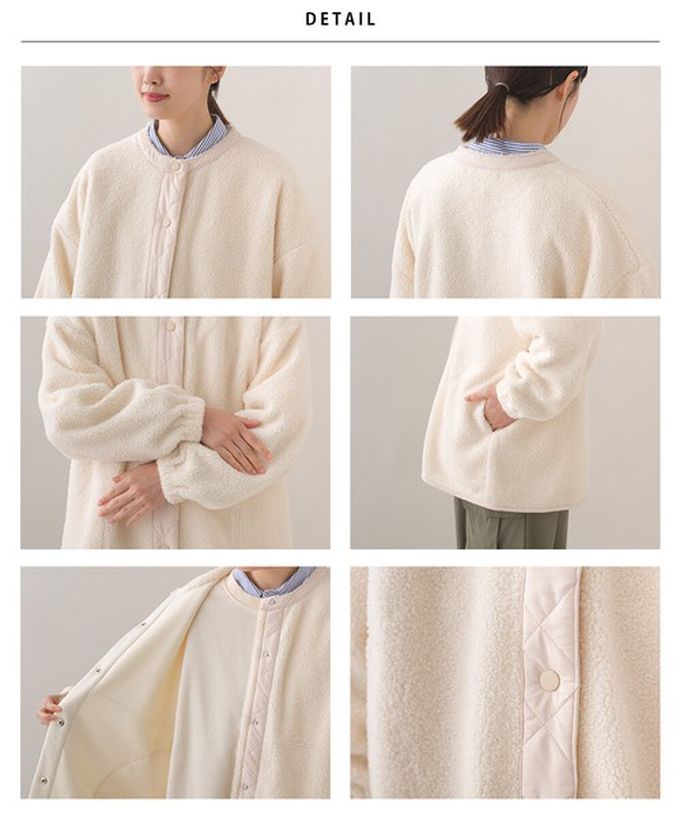 日本 OMNES - 溫柔短毛絨鈕扣無領保暖外套-黑