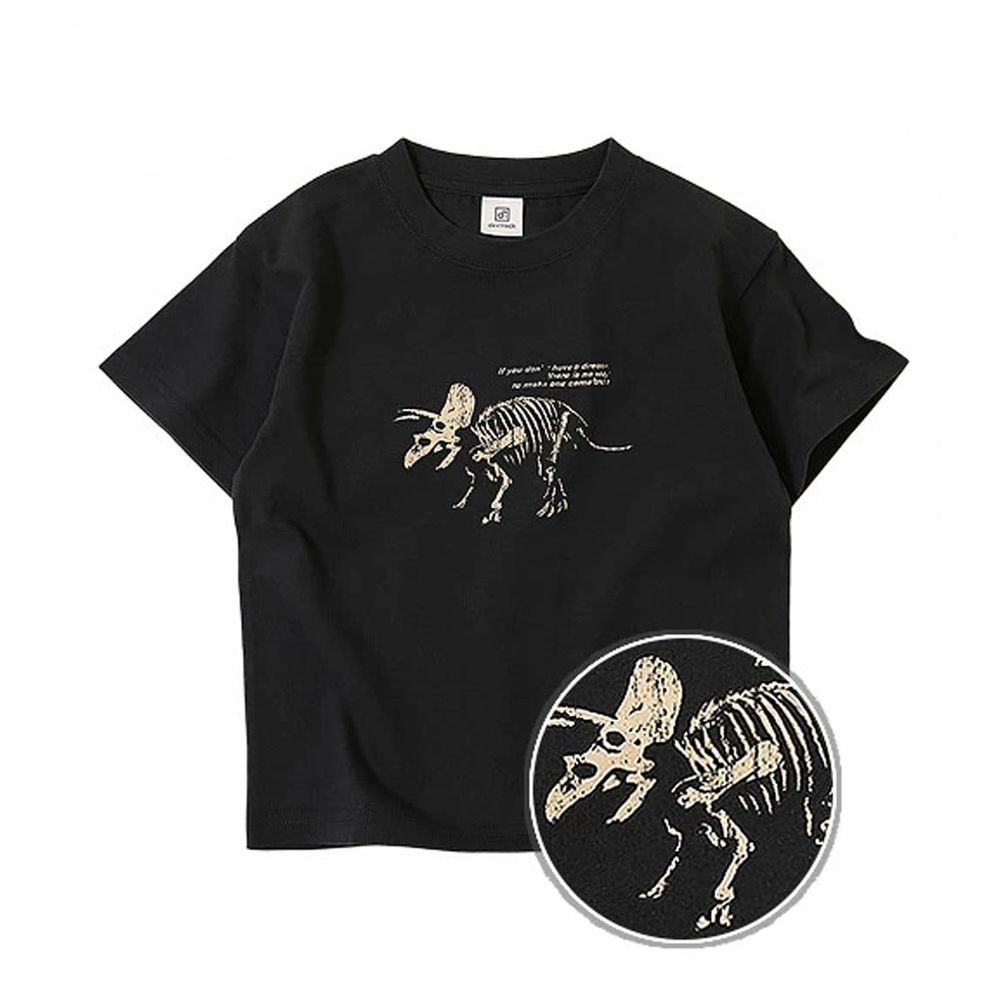 日本 devirock - 純棉定番印花短袖上衣-恐龍化石-黑-478792