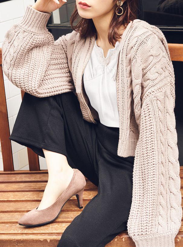 日本 GRL - 綁帶蕾絲V領無袖背心/內搭-淺杏粉