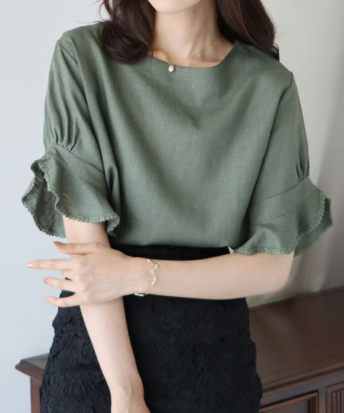 日本 BLUE EAST - 棉麻透氣涼爽短袖上衣-米杏