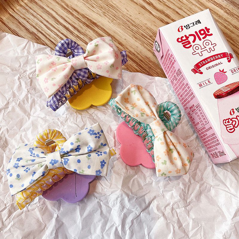 田園風碎花花朵爪夾-紫色花朵