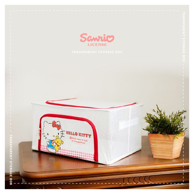 收納王妃 - Sanrio三麗鷗 Hello Kitty格紋  22L 透明網格摺疊收納箱  置物櫃 摺疊箱 衣物收納箱