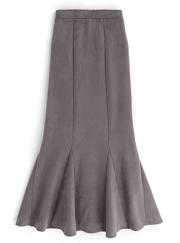 日本 GRL - 經典麂皮感修身魚尾裙-深灰