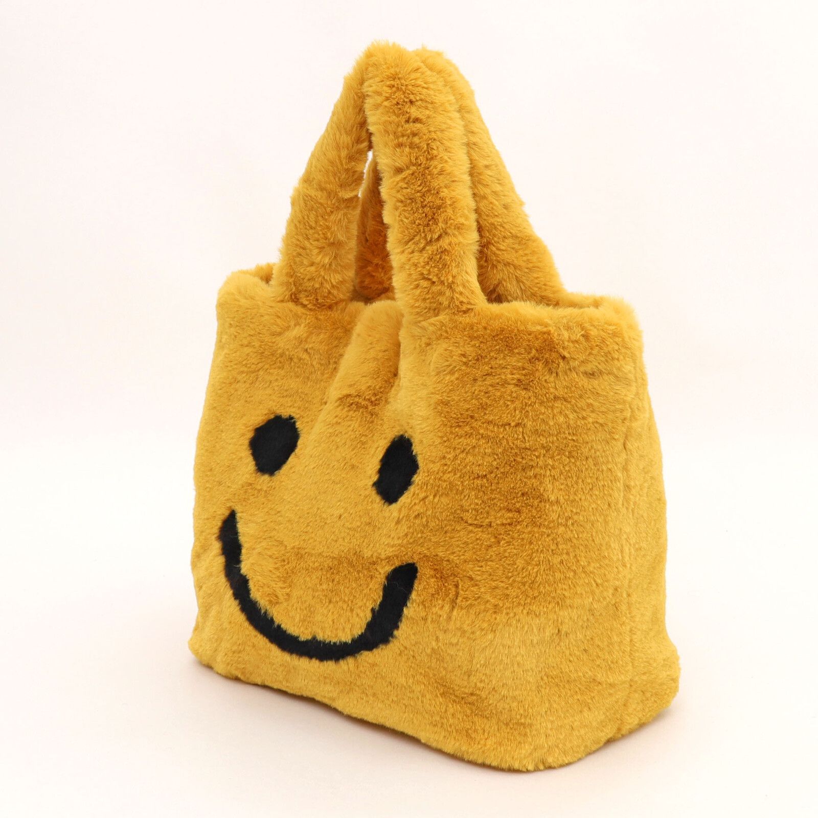 日本 COOCO - SMILEY聯名款 毛絨手提包/托特包(附小包)-芥黃 (W25*H23*D15cm)