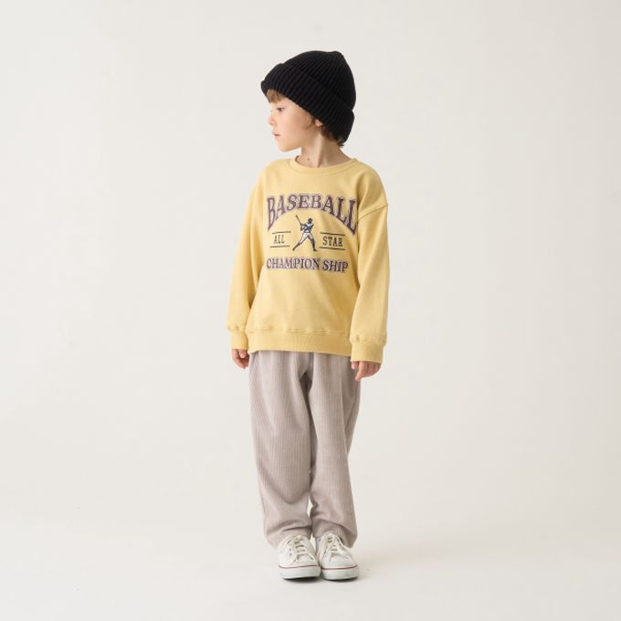 日本 b-ROOM - 舒適百搭印花長袖上衣-打棒球-淺黃