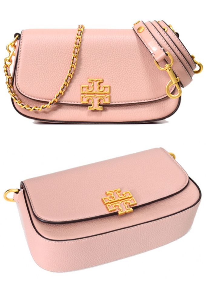 TORY BURCH - 雙TLOGO皮革翻蓋斜背包 (粉)