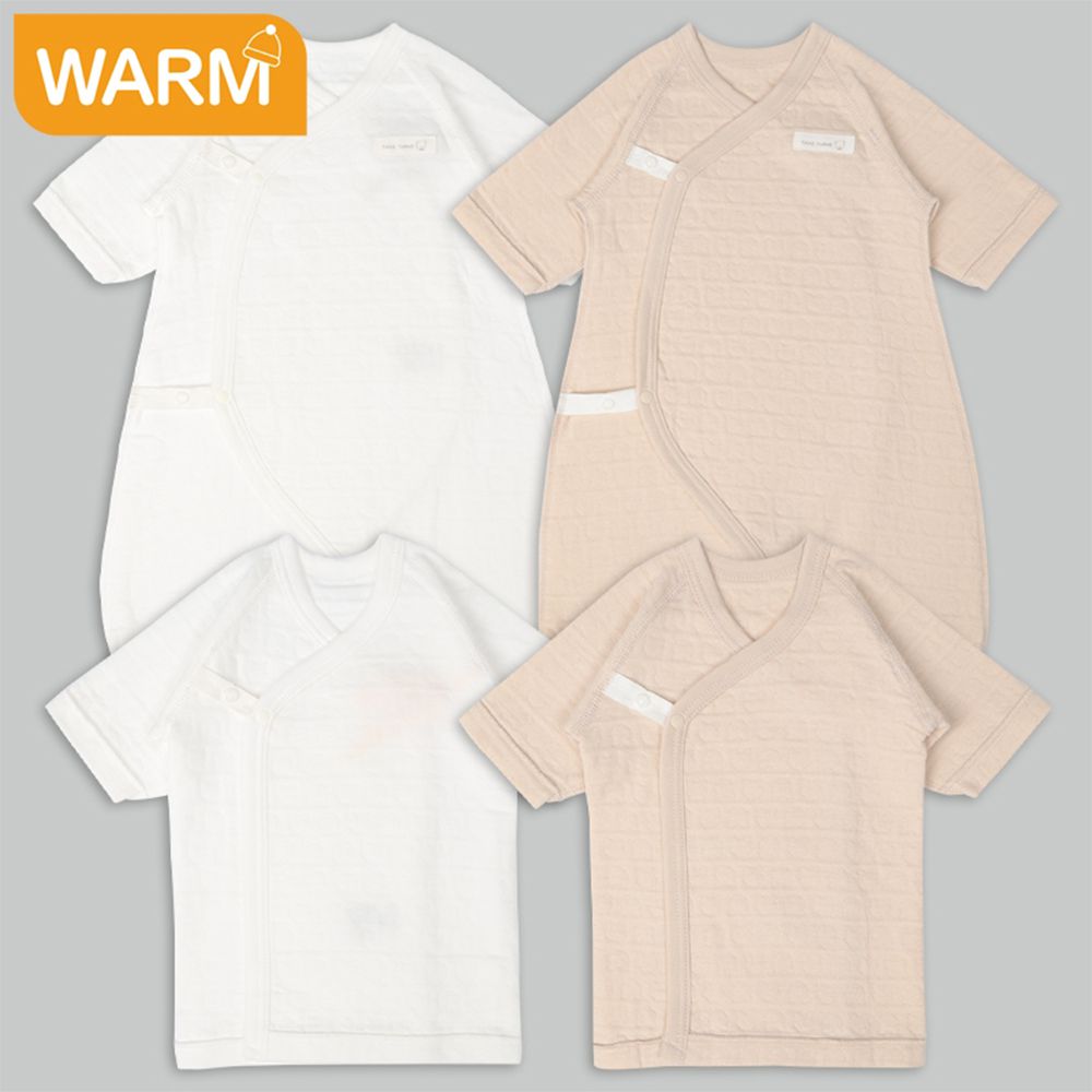 長袖新生兒內衣4件組-保暖鋪棉 按扣款 小熊-淺卡其色 (50~60cm)