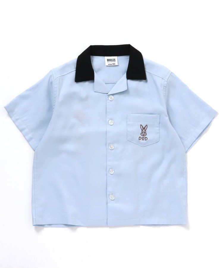 日本 BREEZE - 聯名款 露營風刺繡印花短袖襯衫-軍綠