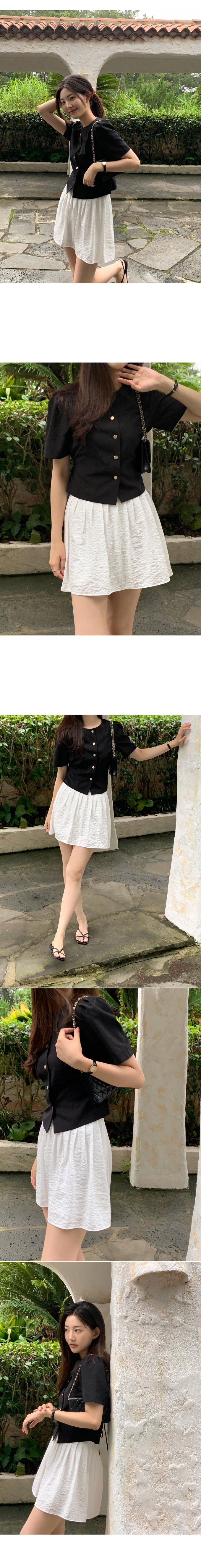 韓國 98doci - 氣質鈕扣公主抓褶袖襯衫-黑