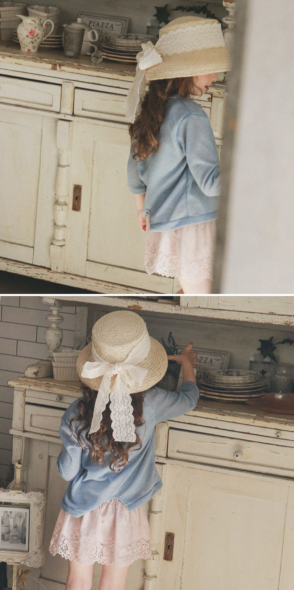 韓國 PuellaFLO - 蕾絲滾邊薄款小外套-藍