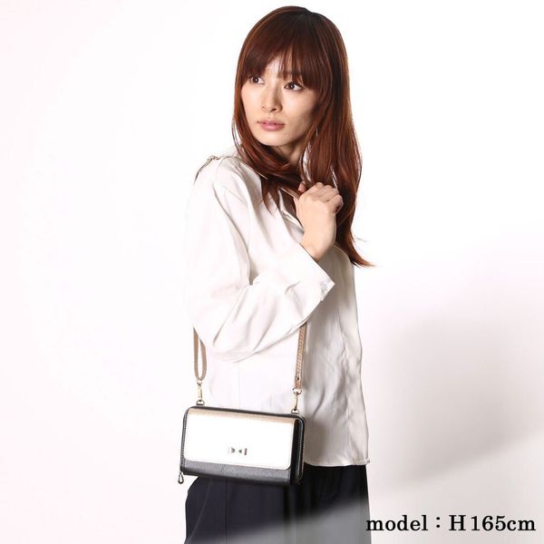 日本 cachecache - 3way蝴蝶結錢夾包-BKIV米白黑