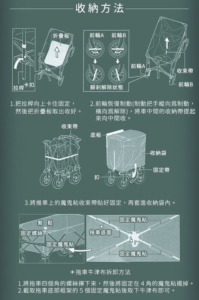 日本CAPTAIN STAG - 戶外露營CS經典款可折疊收納4輪手拉車 (黑色)
