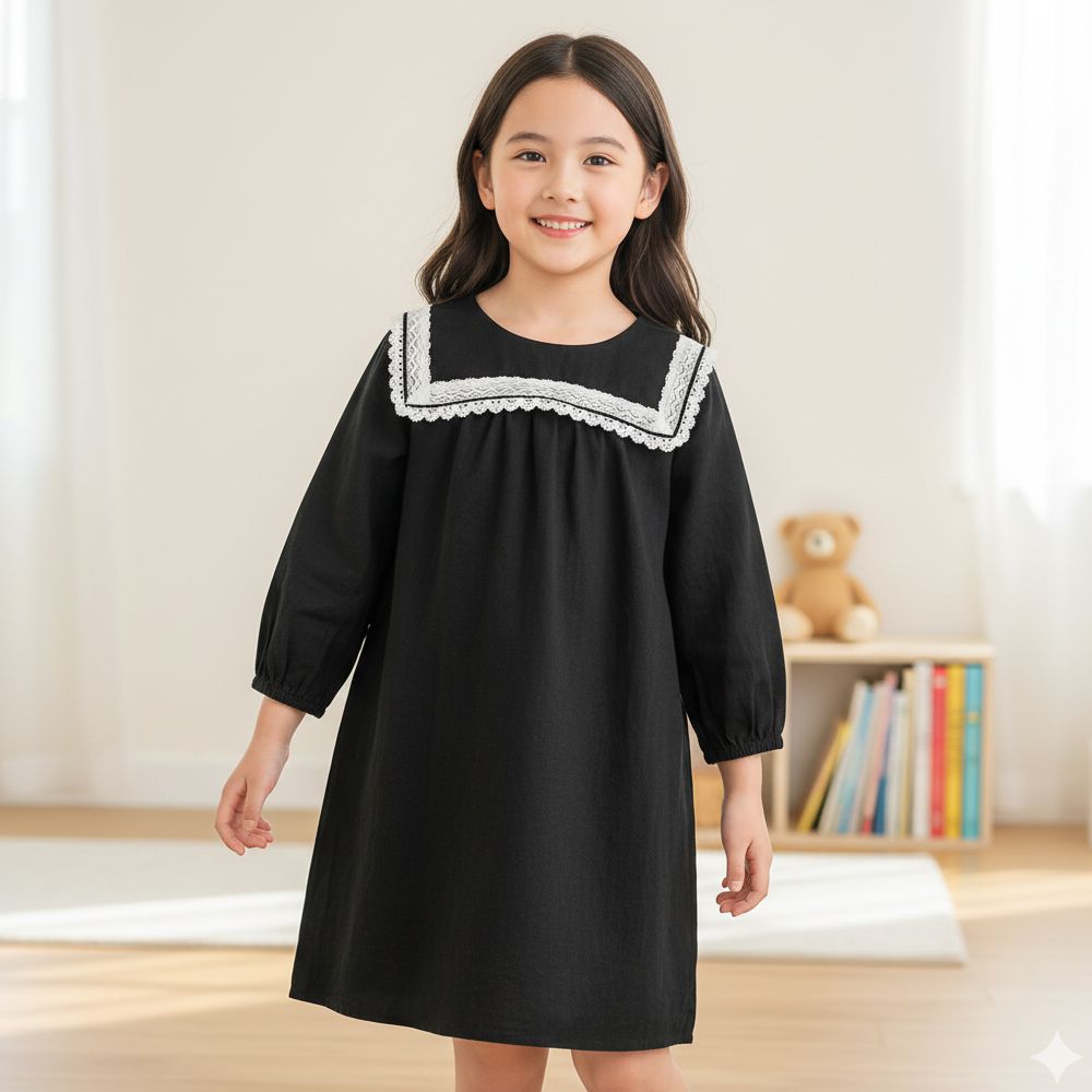 水手領洋裝-黑色