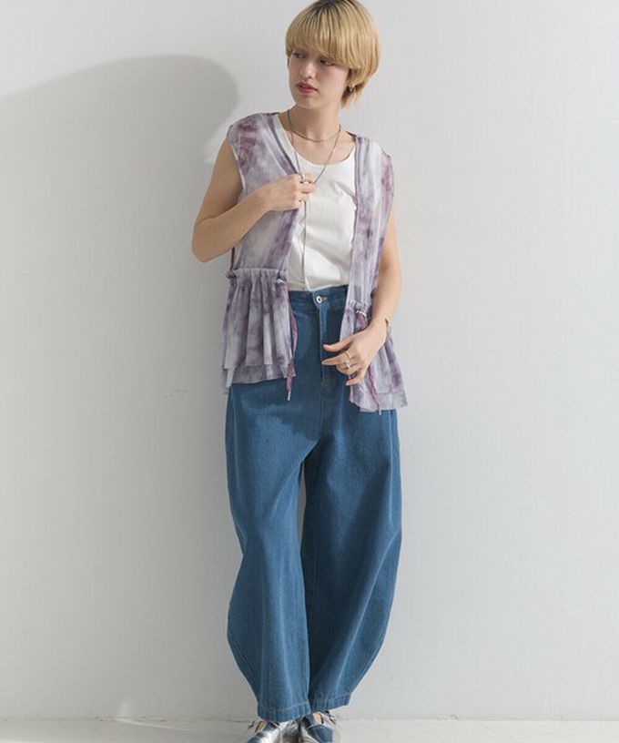 日本 le colis - 仙氣薄紗層次穿搭背心(腰抽繩)-暈染紫