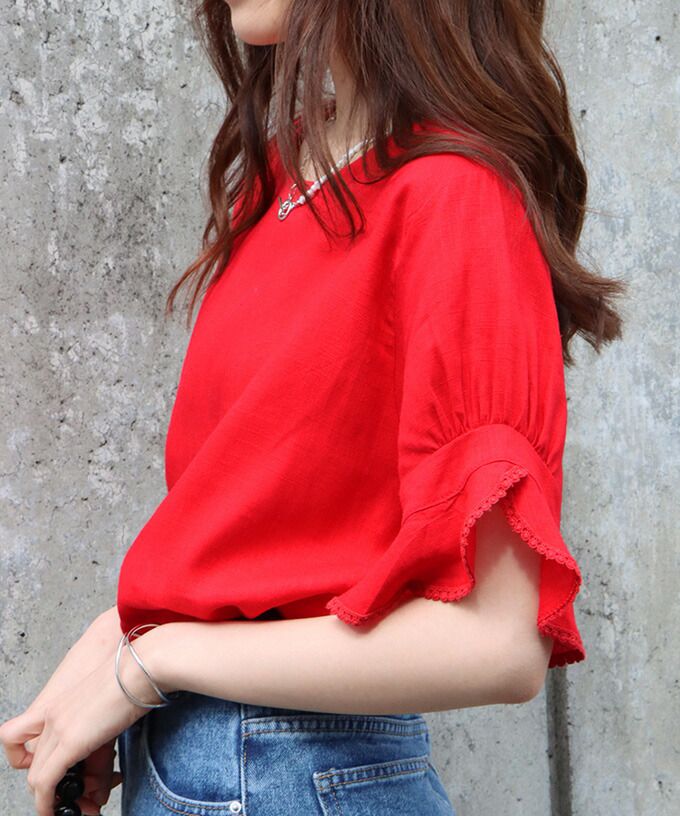 日本 BLUE EAST - 棉麻透氣涼爽短袖上衣-米杏