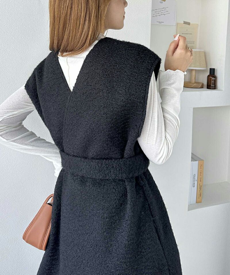 日本 Classical Elf - 前後2way短毛附綁帶背心洋裝-灰