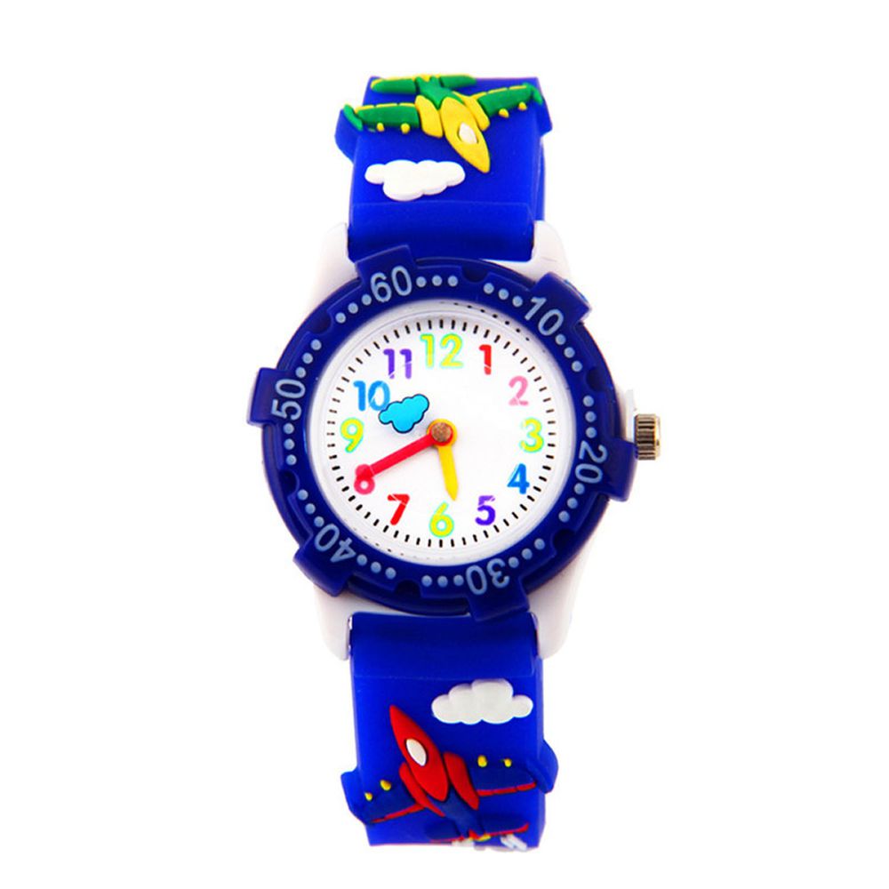 3D立體卡通兒童手錶-可旋轉錶圈-深藍飛機