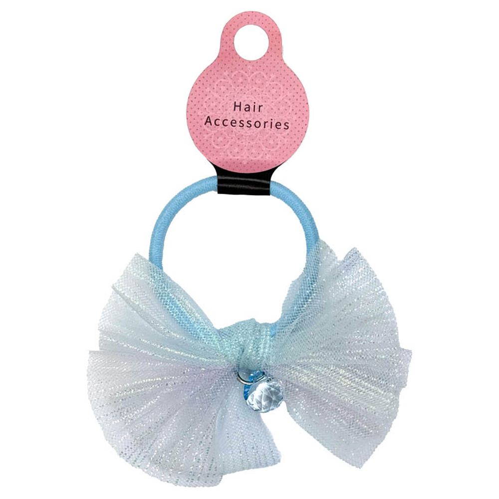 髮圈-吊飾網眼蝴蝶結-藍色