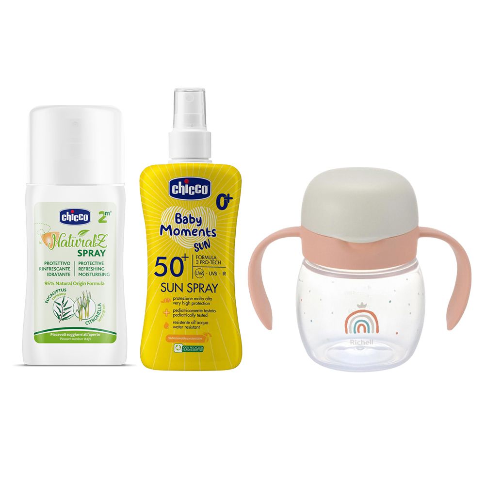 寶貝嬰兒輕潤防曬噴液SPF50+NaturalZ植萃清爽防蚊噴液100ml+利其爾T.L.I吸管/入口式直飲水杯200ml-直飲粉彩紅