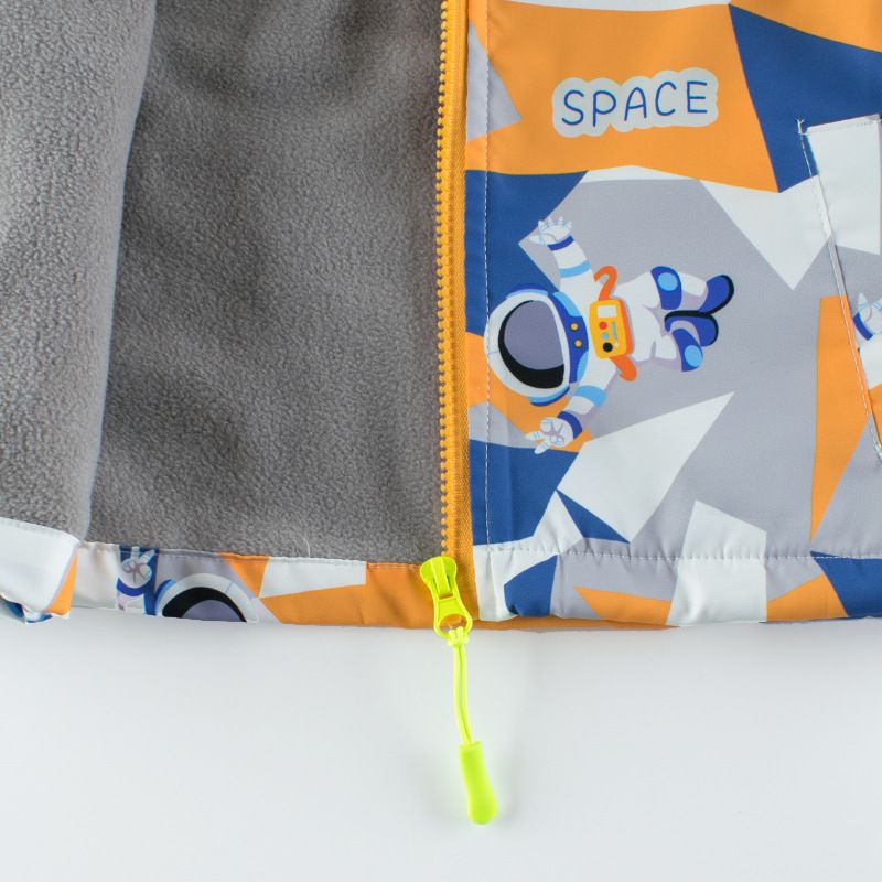 連帽加絨衝鋒外套-幾何迷彩太空人-藍色