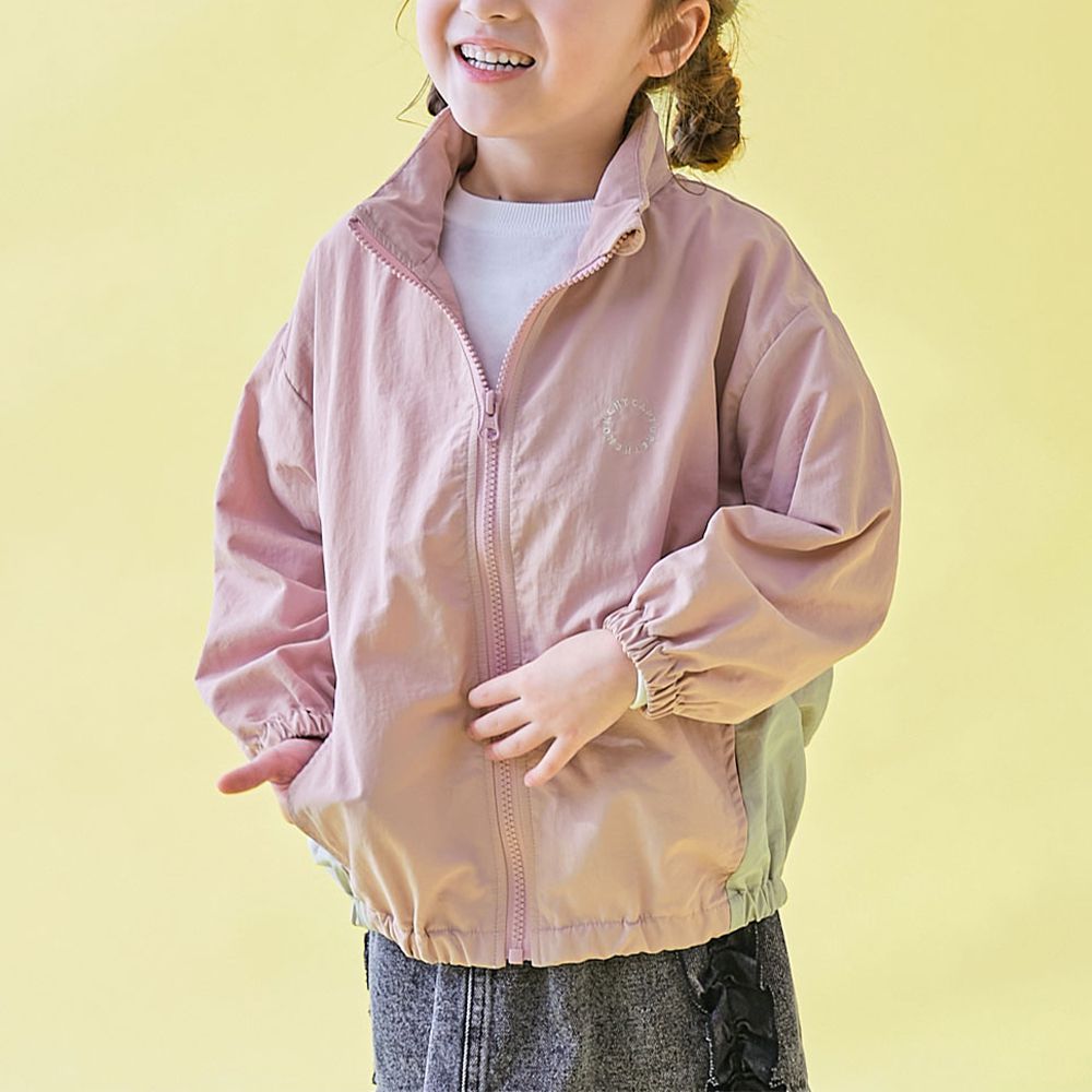 防風防潑水 清爽尼龍連帽外套-粉紅x淺灰