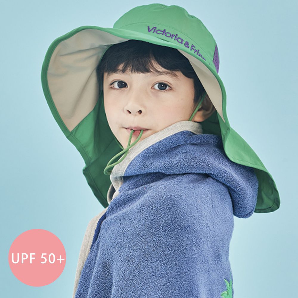 韓國 Victoria & Friends - UPF 50+ 防潑水透氣軟鋼絲遮脖遮陽帽(附口哨)-青草綠