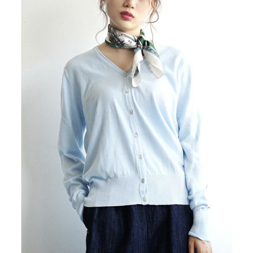 日本 zootie - 100%棉 簡約V領薄針織外套-淺水藍