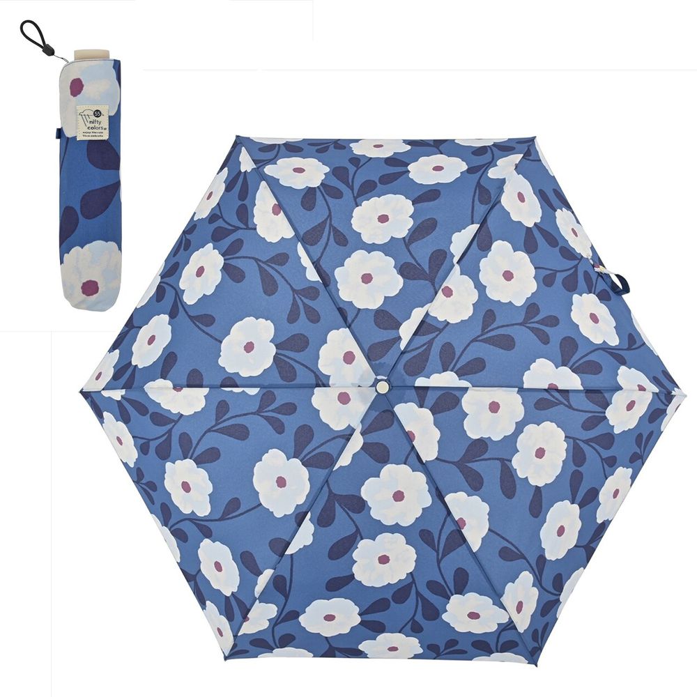 日本 nifty colors - 抗UV輕量 晴雨兩用折疊傘-芍藥花語-深藍 (直徑98cm/195g)-90.00%